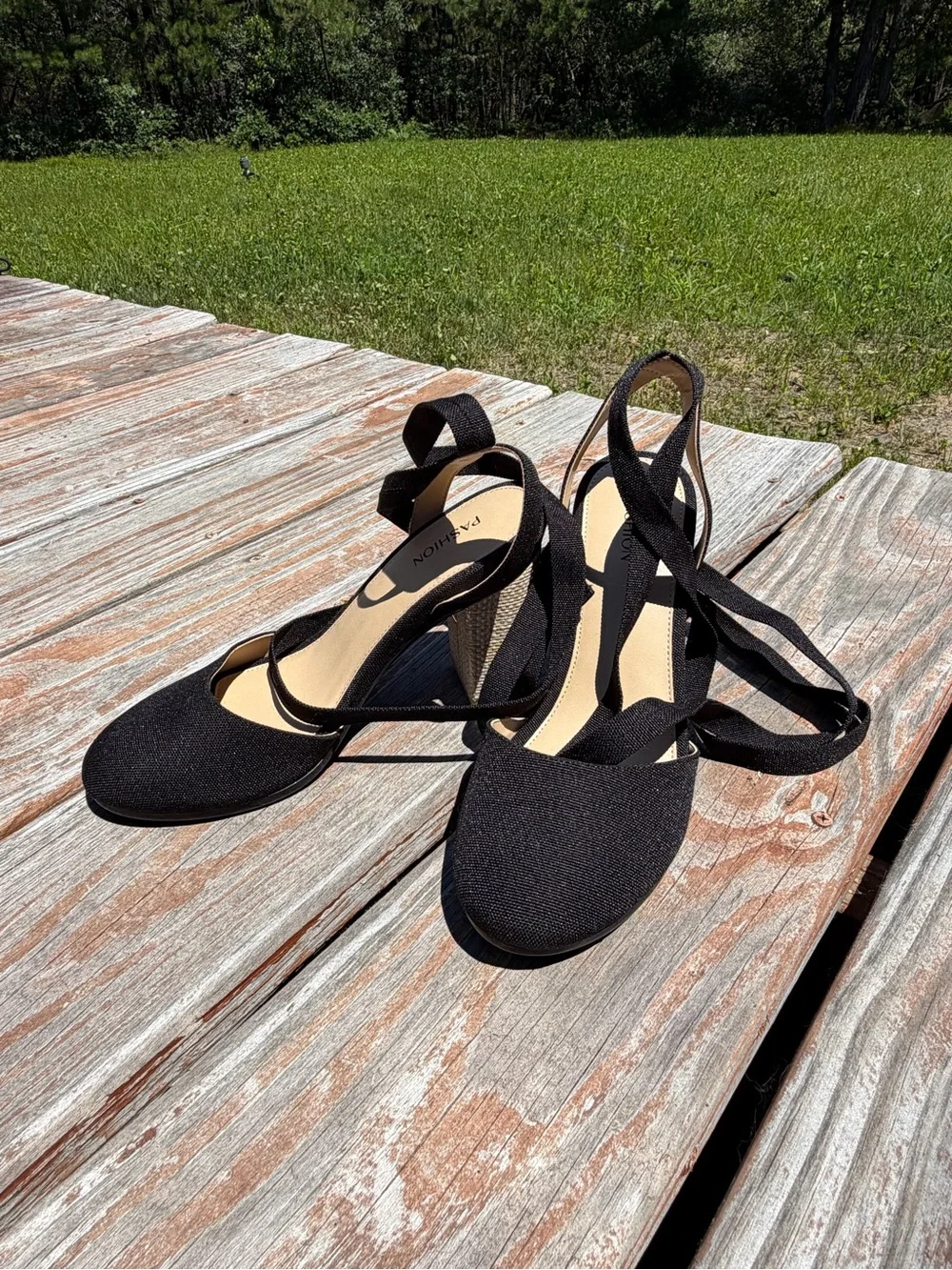 Pashion Footwear Black Canvas Convertible Block Heels